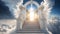 the dazzling white gates of heaven (paradise), to which a staircase rises into the sky,