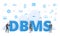 Dbms database management system concept with big words and people surrounded by related icon with blue color style