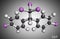 DDT, dichlorodiphenyltrichloroethane molecule. It is commonly used organochlorine insecticide. Molecular model. 3D rendering