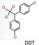 DDT, dichlorodiphenyltrichloroethane molecule. It is commonly used organochlorine insecticide. Skeletal chemical formula