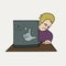 DDVector illustration depicts a distressed young man behind a laptop.