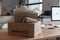 De Bijenkorf online package delivery, unboxing package, online shopping, fashion shoes, white sneakers, box on the table