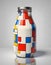 De Stijl Inspired Milk Bottle Design with Geometric Shapes and Primary Colors, Generative AI