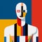 De Stijl Inspired Poster Art: Colorful Striped Man With Serene Faces