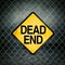 Dead End Grunge Yellow Warning Sign on Chainlink Fence