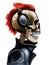 Dead punk skeleton listening rock music in headphones