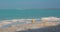 Dead Sea skyline scene with salty beach and islets, Israel