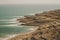 Dead sea top view landscape picturesque cliffs in summer time very hot weather season dry ground and salty waterfront coast line