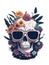 Dead Skull wearing trendy sunglasses. AI generated illustration