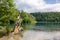 Dead tree inside lake plitvice lake in croatia