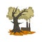 Dead tree and polluting factory, ecological problem, environmental pollution concept, vector Illustration on a white