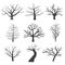 Dead tree silhouettes. Dying black scary trees forest vector illustration