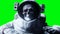 Dead zombie astronaut in space. Cadaver. Green screen. Realistic 4k animation.