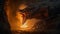 A deadly dragon in a cave spewing fire
