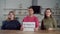 Deaf people showing words on sign language indoors