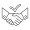 Deal thin line icon, agreement and partnership, handshake sign, vector graphics, a linear pattern on a white background.