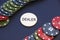 Dealer and gamble cards, poker and blackjack chips