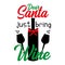 Dear Santa just bring wine, funny Christmas  text with glasses and bottle silhouette.