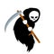 Death in a black hoodie with scythe. Dark character with scythe.
