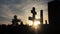 Death life concept. Cemetery crosses sunlight glints from behind the graves at sunset cross lifestyle silhouette