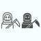 Death person line and solid icon. Stranger in a coat with scytche. Halloween vector design concept, outline style