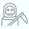 Death person thin line icon. Stranger in a coat with scytche. Halloween vector design concept, outline style pictogram