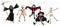 Death with scythe, mummy, dracula vampire, witch on broomstick and skeleton. Set characters Halloween Party