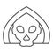 Death thin line icon. Grim reaper skull, creepy demon face in hood. Halloween party vector design concept, outline style