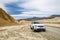 DEATH VALLEY, CALIFORNIA, USA - APRIL 2016: Jeep Grand Cherokee on famous Twenty Mule Teams road in Death Valley National Park,
