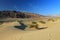 Death Valley National Park, Desert Landscape of Sand Dunes and Barren Panamint Mountains at Mesquite Flat, California, USA