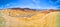 Death Valley panorama of endless colorful mountains from sediment erosion