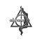 Deathly Hallows, a symbol from the Harry Potter book with the inscription always. A magic wand, a resurrection stone and an