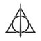 The Deathly Hallows, a symbol from the Harry Potter book. A magic wand, a resurrection stone, and a cloak of invisibility. Vector