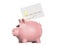 Debit plastic card or credit card with pink piggy bank. 3D render of blank white template for mock up and presentation