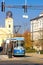 DEBRECEN, HUNGARY - OCTOBER 31, 2015: Tram on Market Street (Hungarian: Piac utca), the major street in Debrecen