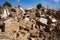 Debris of destroyed house of bricks