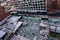 Debris and remains of demolished building. Broken bricks and stones