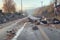 debris and rocks scattered on damaged road