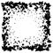Debris and shatters in square shape. Black broken pieces, specks, speckles, particles, shivers. Abstract explosion and