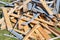 Debris of wooden planks in a pile
