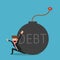 Debt bomb on businessman. Debt concept.