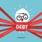 Debt concept cartoon illustration with a man wrapped up in red tape
