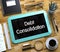 Debt Consolidation - Text on Small Chalkboard. 3D.