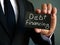 Debt financing sign in the  man hands