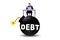 Debt and loan concept with exploding bomb