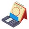 Debt repayment icon isometric vector. Credit card reader and flip calendar icon