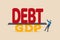 Debt to GDP crisis, COVID-19 causing economic recession, bankruptcy business high risk of debt bloat concept, huge heavy DEBT on
