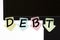 Debt written on color stickers concept