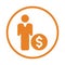 Debtor, loan icon. Orange color design