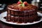 Decadent chocolate cake with glossy ganache icing, selective focus